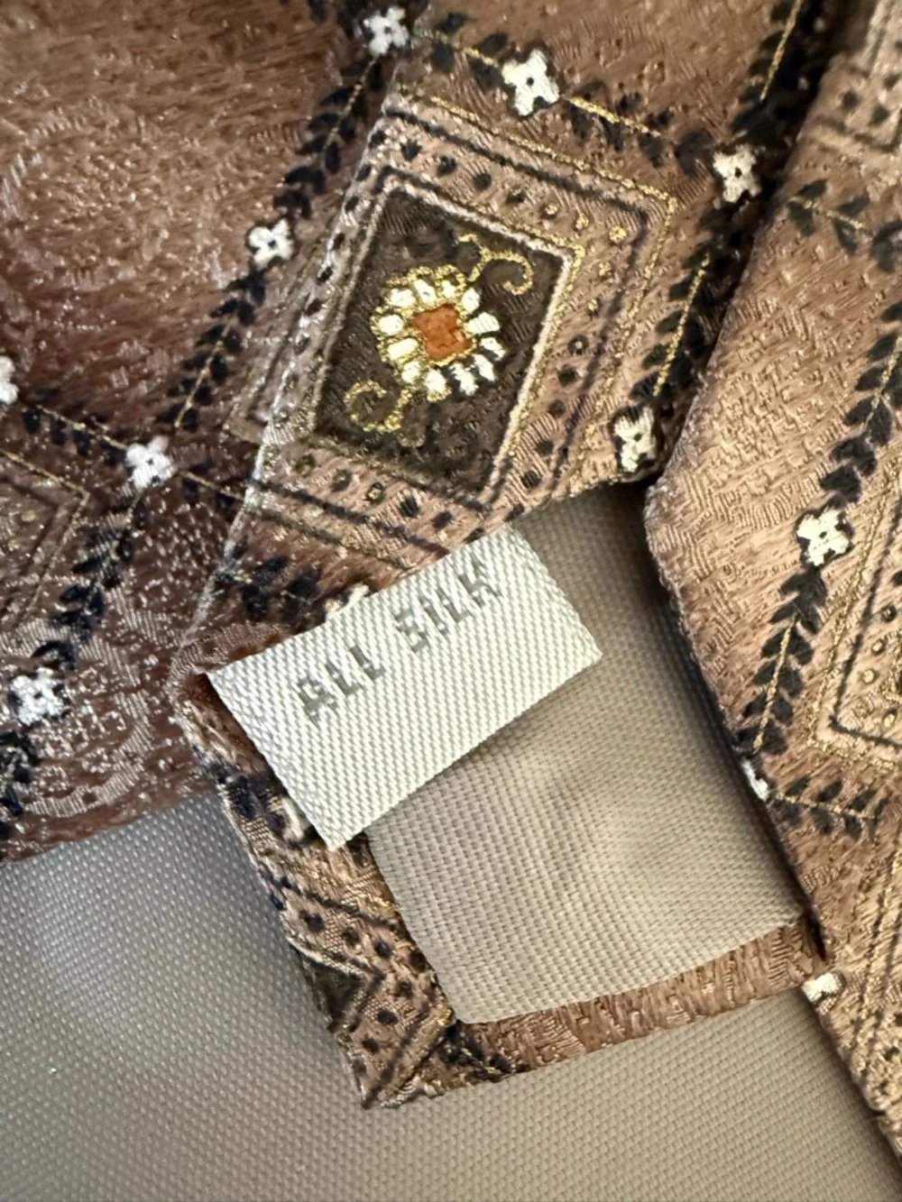 Pierre Cardin Silk Tie Brown Geometric Daisy Medallion Necktie‎ Classic Designer